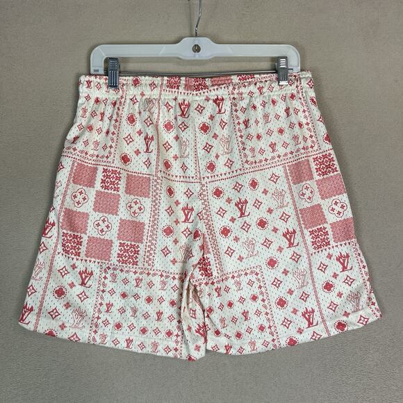 Street Market‎ Supply Short Mens S White Red Mesh Elastic Waist Geometric Print - Picture 9 of 10